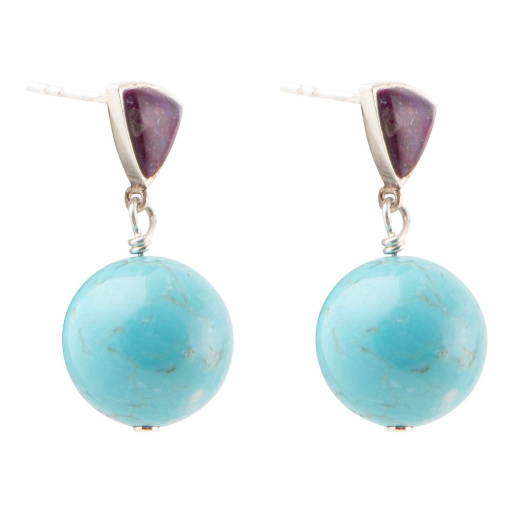 Prescott Purple Turquoise Sterling Silver Drop Earrings